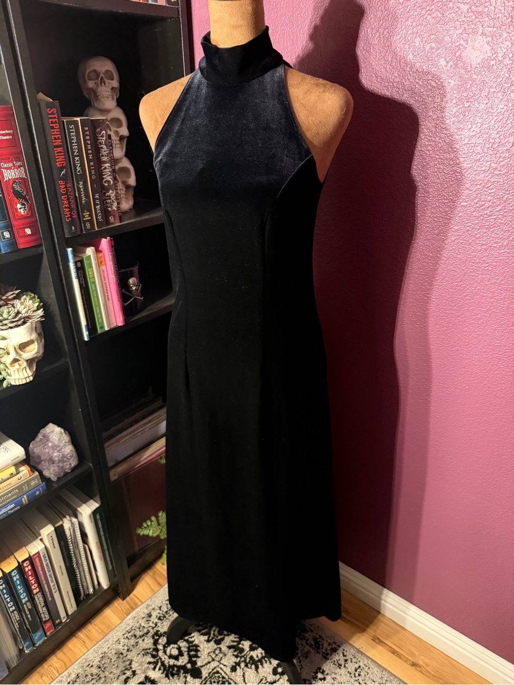 Y2K Carole Little Black Velvet High-Neck Halter Dress
